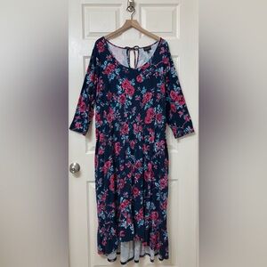 Lane Bryant Navy Blue Pink Floral Ruffle A-line Midi Dress 26